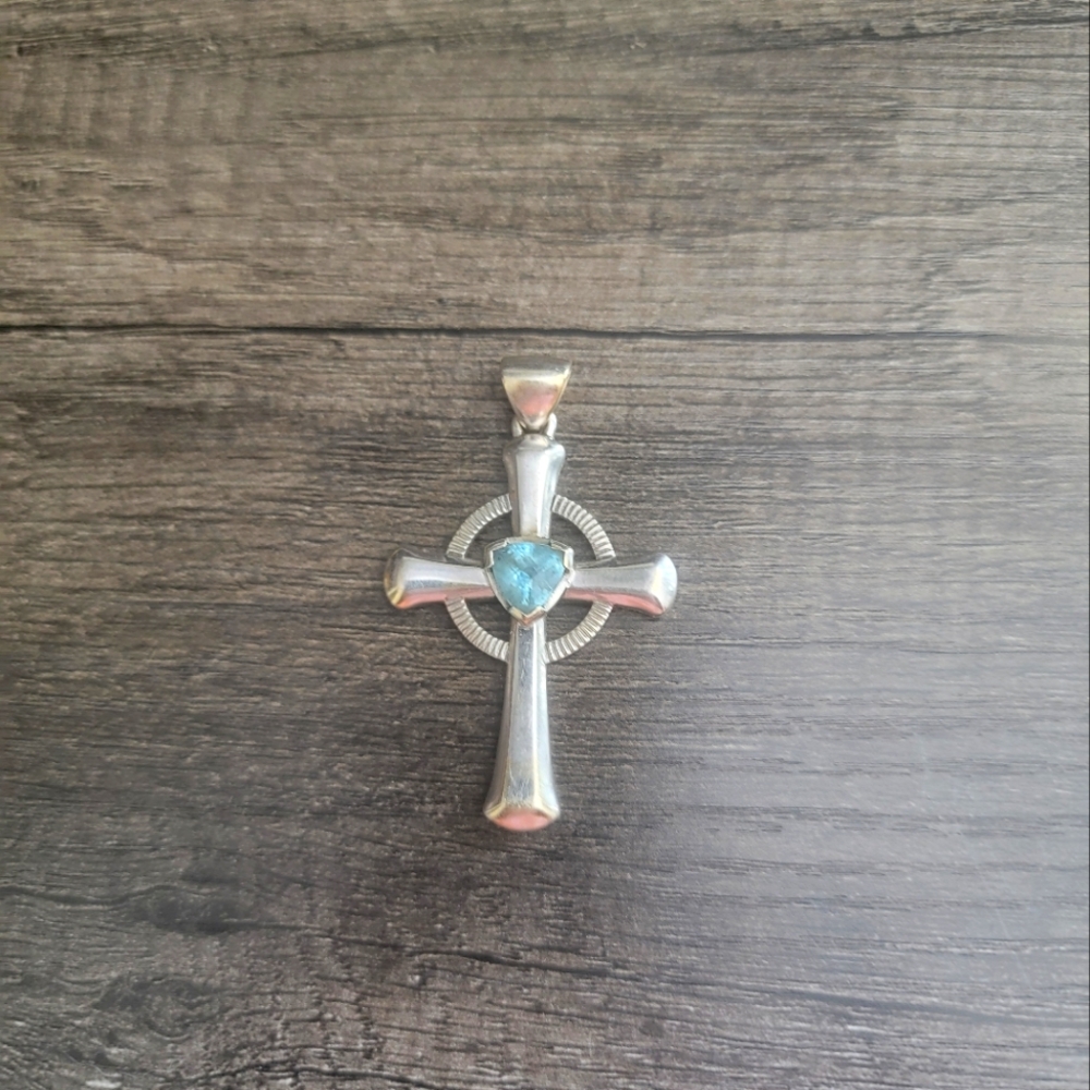 18ct White Gold custom Cross by Krikawa Jewelry w/ 2.13 CT aquamarine.